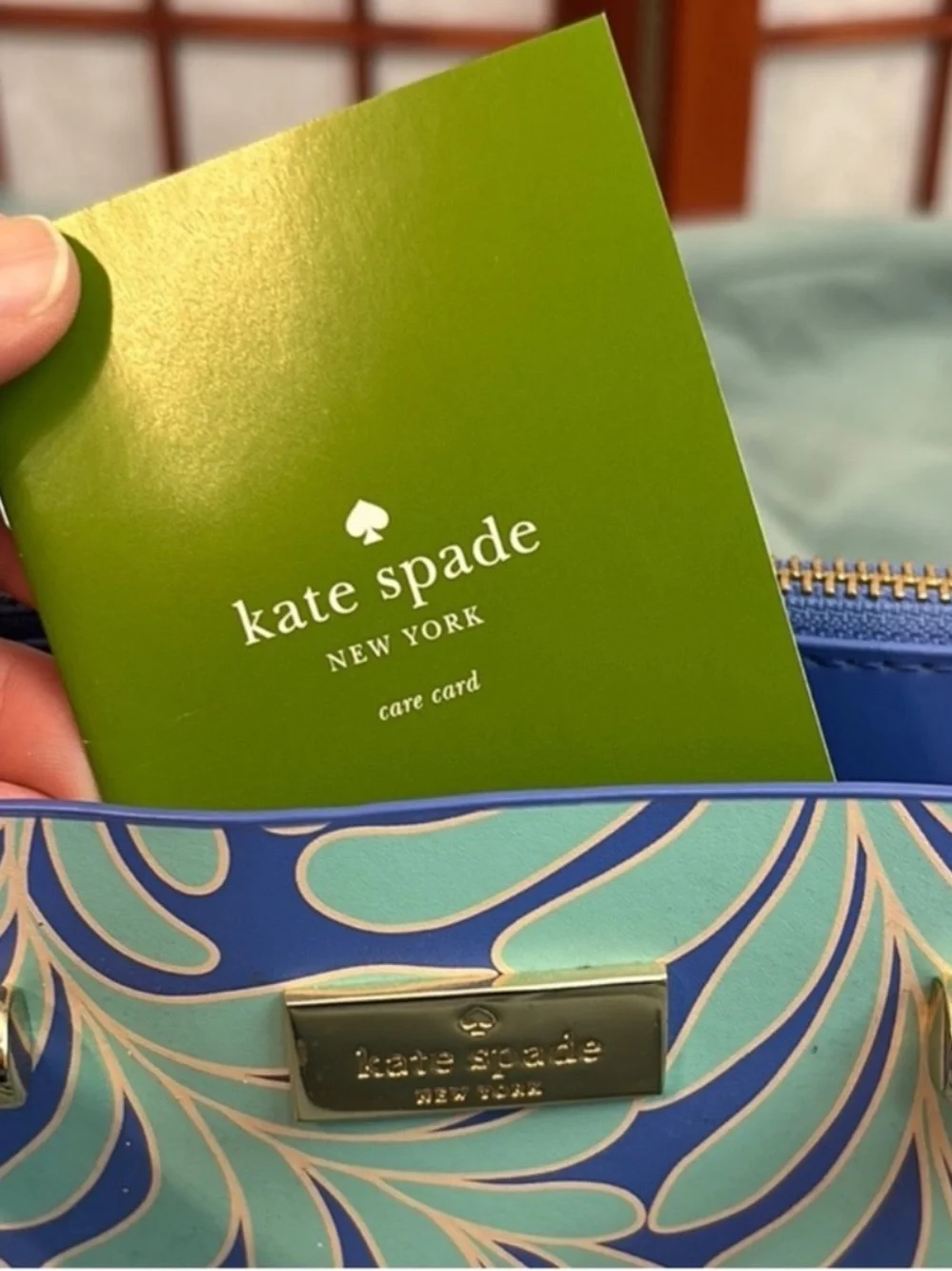 Kate Spade Cobalt Blue and Mint Green SeaFern Leaf-Print Tote